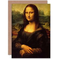 Artery8 Leonardo Da Vinci Mona Lisa Old Painting Greetings Card in Black
