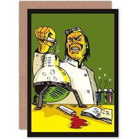 Artery8 Painting Cartoon Mad Scientist Chemistry Experiment Greetings Card in Green