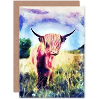 Artery8 Photo Farm Livestock Animal Highland Cow Calf Scotland Greetings Card