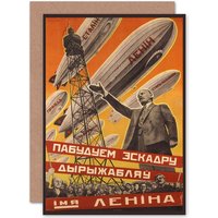 Lenin Airship Fleet Soviet Union Vintage Propaganda Card
