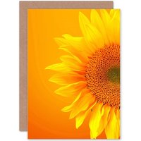 Artery8 Single Sunflower Bloom Orange Yellow Photo Greetings Card