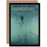Artery8 Theatre Cultural Pavlova Ballet Russian Paris Ad Greetings Card in Blue