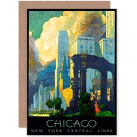 Artery8 Travel Chicago Illinois Usa Cityscape Skyline Cloud Greetings Card in Blue