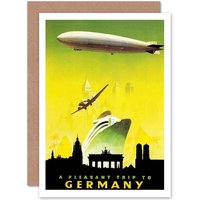Artery8 Travel Germany Boat Airship Zeppelin Plane Berlin Greetings Card in Yellow