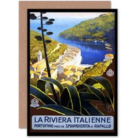 Artery8 Travel Italian Riviera Portofino Harbour Sea Italy Greetings Card in Black