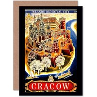 Artery8 Travel Krakow Poland Wawel Hill Cathedral Castle Poland Greetings Card in Black