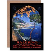 Artery8 Travel Salerno Mediterranean Italy Advertising Birthday Greetings Card in Blue