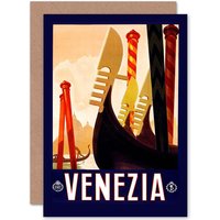 Artery8 Travel Venice Italy Gondola Canal Advertising Birthday Greetings Card in Brown