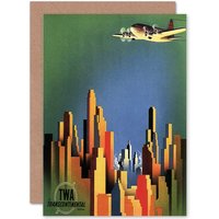 Travel Twa Air Flight Plane City Skyscraper Goodbye Card