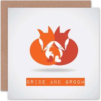 Artery8 Bride Groom Love Hearts Fox Anniversary Valentines Day Card