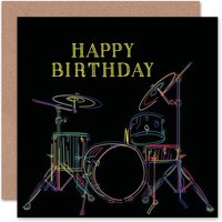 Colourful Line Art Drum Kit Drummer Music Birthday Card