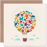 Hot Air Balloon Bird Pattern Travel Goodbye Card