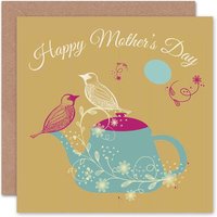 Artery8 Women's Mothers Day Teapot Tea Birds Floral Mum Card