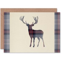 Artery8 Scottish Highland Stag Antlers Tartan Scottish Scotland Card