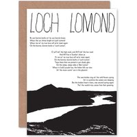 Artery8 Traditional Scottish Song Lyrics Loch Lomond Greetings Card in Black