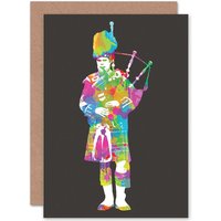 Artery8 Scottish Paint Splat Bagpiper Greetings Card in Black