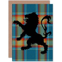 Artery8 Heraldic Rampant Scottish Lion Silhouette Tartan Greetings Card