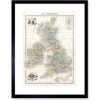 Artery8 1878 British Isles England Ireland Scotland Migeon Pastel Colour Vintage Map Artwork Framed Wall Art Print 12X16 Inch in Black
