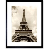 Eiffel Tower France Vintage Sepia Photograph French Landmark Artwork Framed Wall Art Print 12X16 Inch