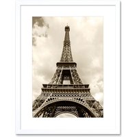 Artery8 Eiffel Tower France Vintage Sepia Photograph French Landmark Artwork Framed Wall Art Print 12X16 Inch in White