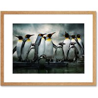Artery8 Emperor Penguin Birds Nature Animal Wildlife Photograph Artwork Framed Wall Art Print 12X16 Inch in Light Oak