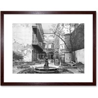 Artery8 Vintage Black & White Photograph Old French Courtyard Fountain Swing New Orleans Louisiana Artwork Framed Wall Art Print 12X16 Inch in Brown
