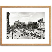 Artery8 Vintage Photo Cityscape Black & White Picture Woodward Avenue Traffic 1917 Life Detroit Artwork Framed Wall Art Print 12X16 Inch in Light Oak