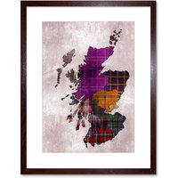 Scotland Map Scottish Clan Tartan Inset Regions Modern Illustration Artwork Framed Wall Art Print 12X16 Inch