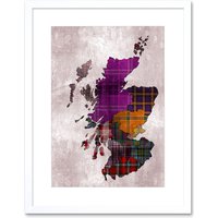 Artery8 Scotland Map Scottish Clan Tartan Colour Inset Regions Modern Illustration Artwork Framed Wall Art Print 12X16 Inch in White