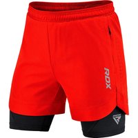 RDX SPORTS Men's T16 2-in-1 Compression MMA Shorts in Red | Size: Large