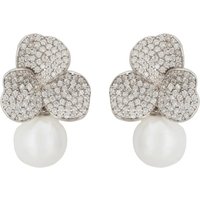 Latelita Women's Iris Flower & Pearl Dangle Earrings Silver in White
