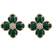 Latelita Women's Flower Clover Malachite Stud Earrings Gold in Green