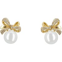 Latelita Women's Ribbon Bow Pearl Stud Earrings Gold in White