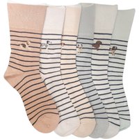 Britwear Set of 6 Women's Bamboo Blend Socks with Soft Top - Dog Design | Size: 4-7