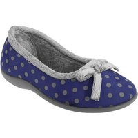 Sleepers Women's Louise Polka Dot Bow Slippers in Navy | Size: 5