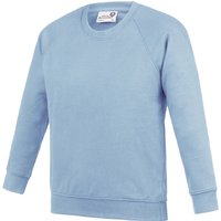 AWDis Academy Crew Neck Raglan School Sweatshirt in Baby Blue | Size: 13 Years
