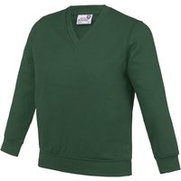 AWDis Academy V Neck School Jumper Sweatshirt in Green | Size: 5-6 Years