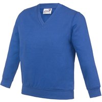 AWDis Academy V Neck School Jumper Sweatshirt in Blue | Size: 5-6 Years