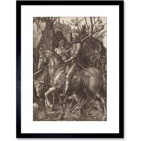 Artery8 Wall Art Print Painting Albrecht Durer Knight Death Devil Old Master Artwork Framed 9X7 Inch in Black | Size: W7" x H9"