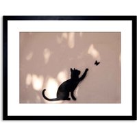 Wall Art Print Photo Cat Butterfly Silhouette Graffiti Artwork Framed 9X7 Inch W7" x H9"