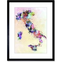 Wall Art Print Map Painting Italy Sardinia Sicily Paint Splash Artwork Framed 9X7 Inch W7" x H9"