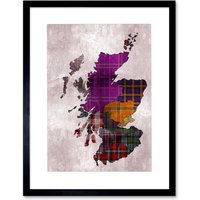 Wall Art Print Painting Map Outline Scotland Tartan Inset Regions Artwork Framed 9X7 Inch W7" x H9"