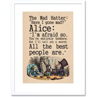 Artery8 Wall Art Print Quote Carroll Book Alice Wonderland Mad Hatter Tea Party Artwork Framed 9X7 Inch in White | Size: W7" x H9"
