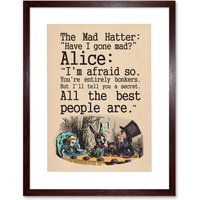 Wall Art Print Quote Carroll Book Alice Wonderland Mad Hatter Tea Party Artwork Framed 9X7 Inch W7" x H9"