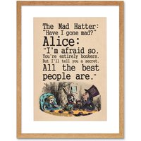 Artery8 Wall Art Print Quote Carroll Book Alice Wonderland Mad Hatter Tea Party Artwork Framed 9X7 Inch in Light Oak | Size: W7" x H9"