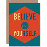 Artery8 Believe Yourself Be You Blue Greetings Card in Red