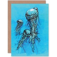 Artery8 Blue Jellyfish Underwater Fun Greetings Card