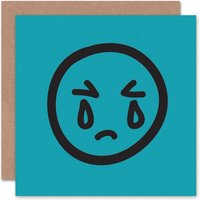Artery8 Sad Crying Emoticon Face Tears Blue Sorry Apology Card