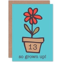 Artery8 Birthday 13th Flower Pot Greetings Card in Blue