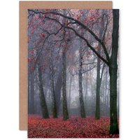Artery8 Birthday Painting Autumn Forest Scene Greetings Card in Grey